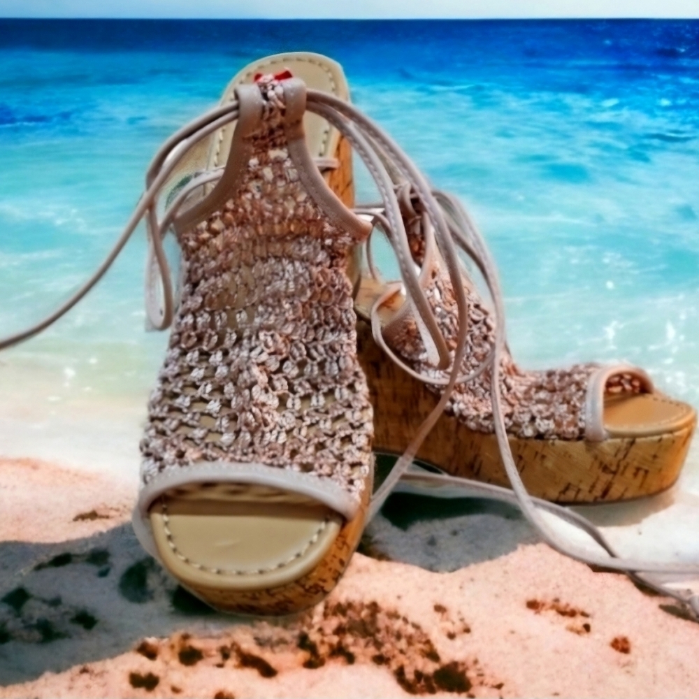 Platform Wedge Sandals Size 7.5 NEW Strappy - Picture 3 of 6